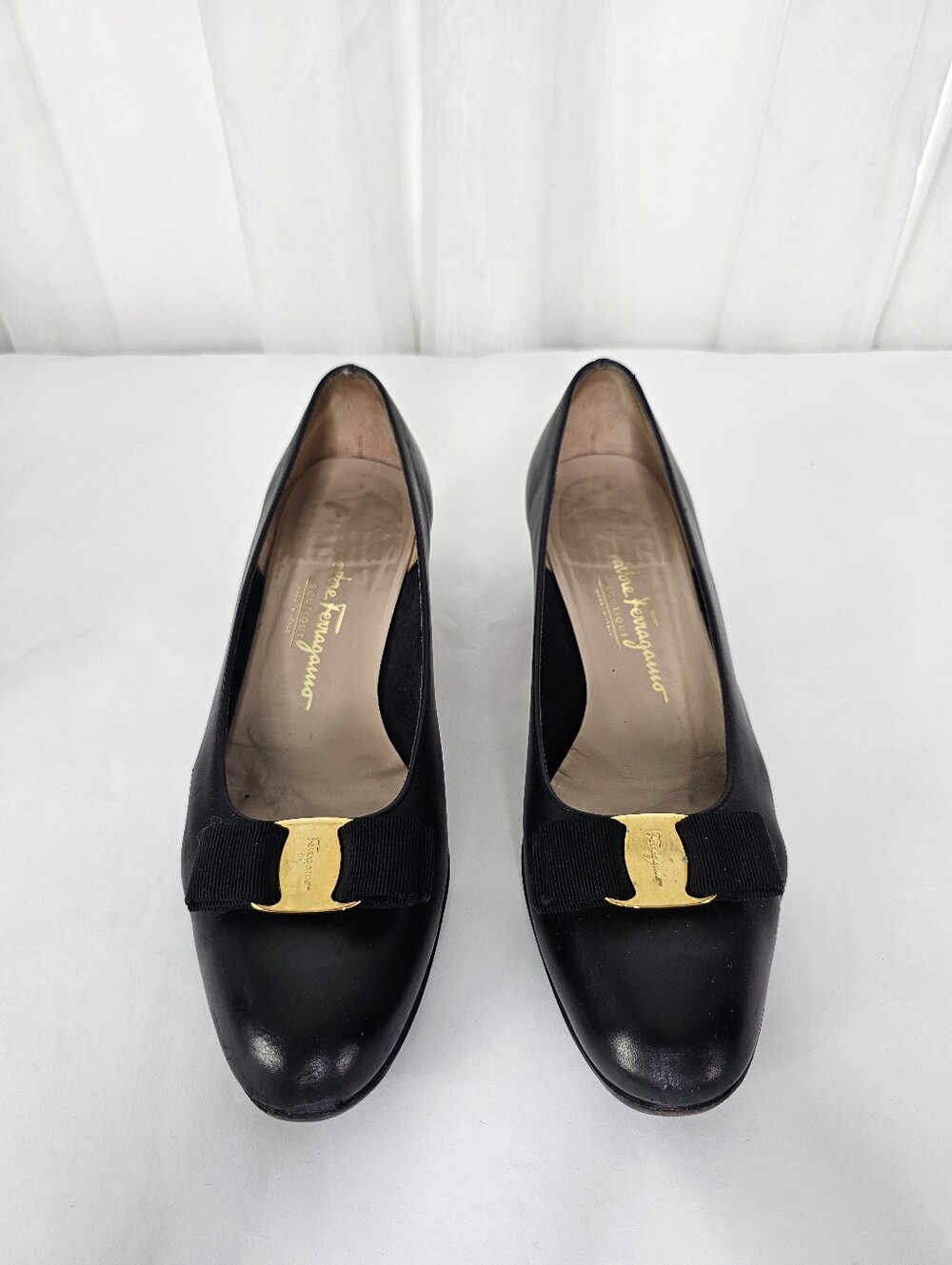 Salvatore Ferragamo Black Lillaz Vara Bow Low Heel Pumps Vintage Retro 10 - Picture 4 of 11